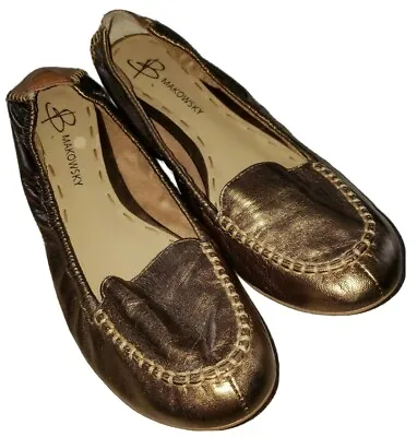 B. Makowsky Women's Moccasin Ballet Flats Size 8 M Metallic Gold W/Tan Leather  • $27.99