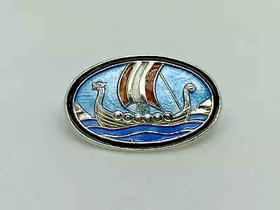 Aksel Holmsen Norwegian Vintage Sterling Silver Enamel Viking Ship Boat Brooch • $63.13