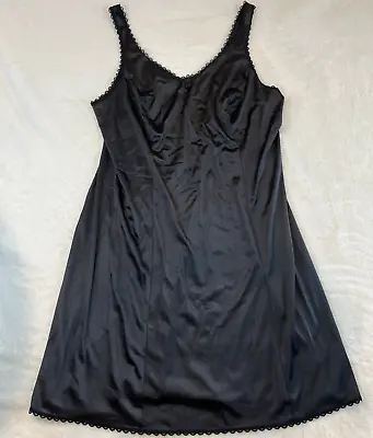 Vintage Sears Black Nylon Slip Camisole Dress Lace Trim Lingerie Size 44 • $24.99