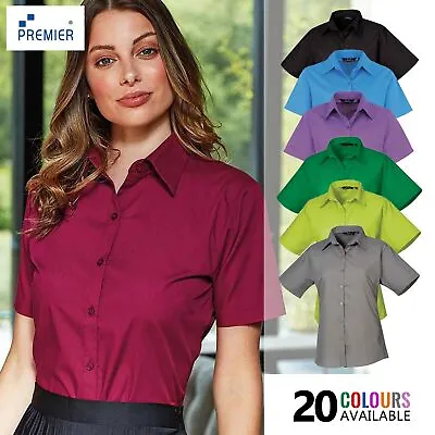 £13.79 • Buy PREMIER WOMENS POPLIN Short Sleeve Blouse  Plain Work  Shirt Sizes 6-26 PR302