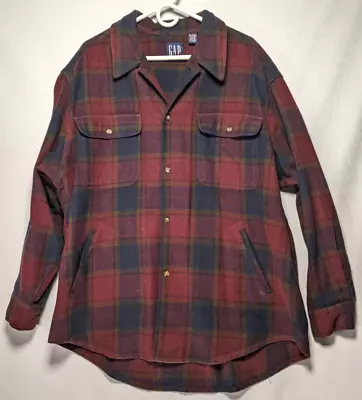 GAP Flannel Shirt Jacket Wool Blend Shacket Plaid Red Blue Purple Men's Large • $42.83