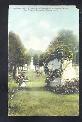 Geneva Ohio Mt. Pleasant Cemetery Spencer Monument Penmanship Postcard • $16.99