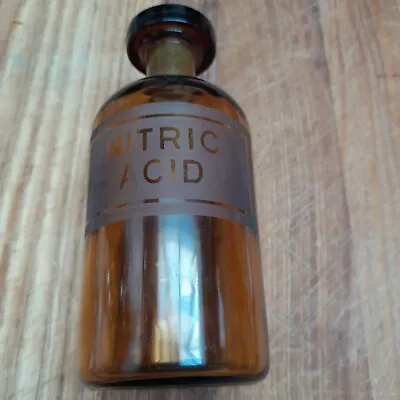 £35 • Buy Vintage Brown Glass Nitric Acid Bottle Chemist, Acid Etched, Original Stopper