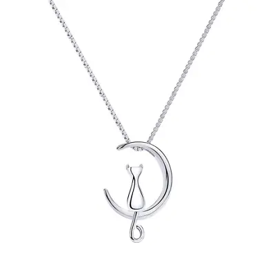 Women 925 Sterling Silver Moon Cat Love Pendant Necklace 18  Chain Gift Box S1 • $11.95