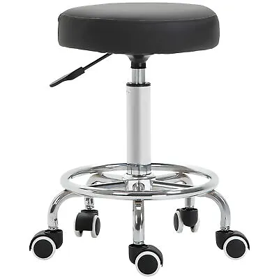 Vinsetto Round PU Leather Salon Beautician Stool Adjustable Height W/ Footrest • £33.99