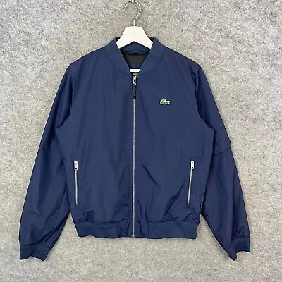 Lacoste Jacket Mens Medium Blue Bomber Coat Full Zip Lined Top Outdoor • £64.99