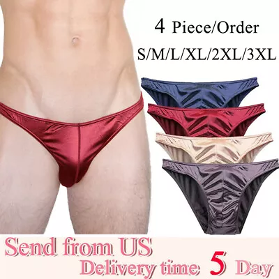 4Piece/Order Men Panties Thong Brief Sexy Plus Size Men's Underwear Satin Silky • $21.99