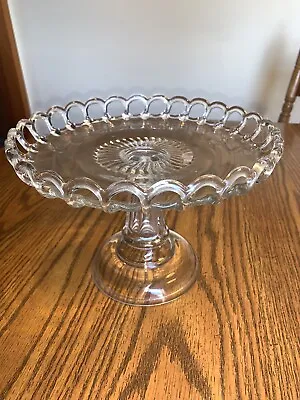 Vintage Cake Plate Pedestal Footed Stand EAPG Pressed Glass Open Lace Wedding • $30