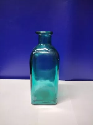 Vintage Square Green Glass Bottle With Pourer Lip 7  Tall - 3  Wide - Decor • $8.98