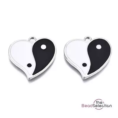 5 YIN YANG HEART ENAMEL CHARMS PENDANT 24mm TOP QUALITY C66 • £2.99