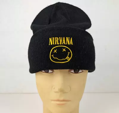 Nirvana Black Beanie Embroidered Logo Cuffed H&M • £9.99