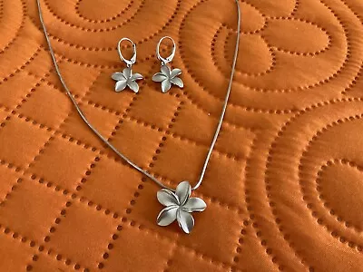 Gorgeous Na Hoku Plumeria Flower Necklace And Earrings Set Sterling Silver • $160