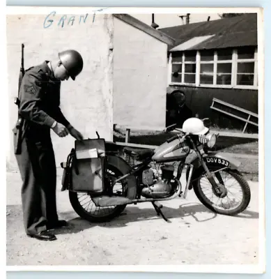 Vintage Photo 1953 US Army MP W/ Motorcycle England Base JNHC 3.5x3.5 • $12.34