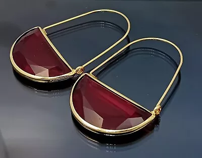 18K Gold Filled Stunning Italian Red Spinel 18ct GF Hoop Earrings 45mm • £16.99