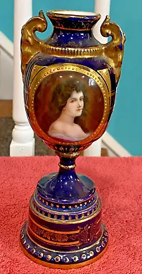 19 C Antique Royal Vienna Austria Portrait Hand Painting Porcelain Gilt Urn Vase • $68.98