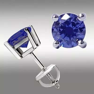 1.00 Ct Round Cut Tanzanite Stud Earrings Screw Back 5Mm 14K White Gold Plated • $17