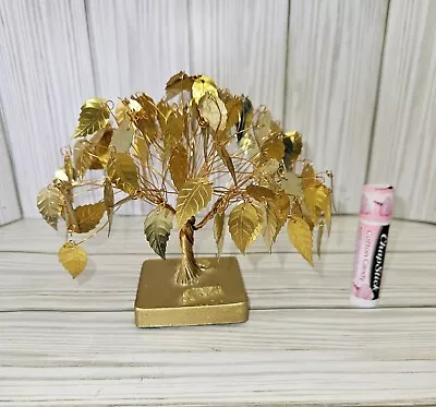 Vintage MCM Twisted Metal Wire MINI Money Tree Good Luck Tree Gold Leaves • $33