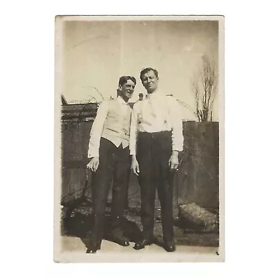 Vintage Snapshot Photo Two Men Smoking Cigars White Vests Shirtsleeves • $5.60
