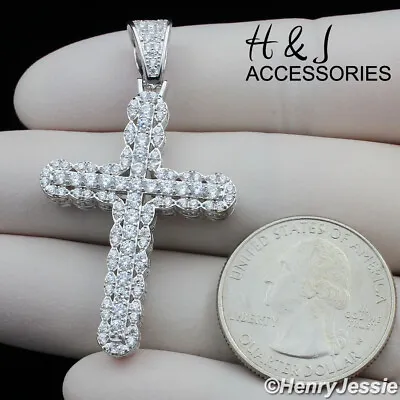 Men Solid 925 Sterling Silver Icy Bling Cz 3d Silver Cross Charm Pendant*asp226 • $29.99