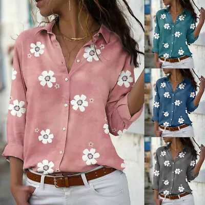 Summer Women Long Sleeve T Shirts Blouse Ladies Casual Floral Tee Tops SIZE 6-24 • £11.59