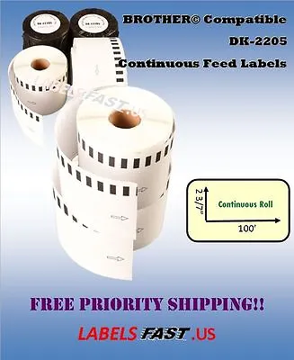 $15.32 • Buy 1-200 Rolls Labels123 Brand-Fits BROTHER DK 2205 Continuous Rolls-LOWEST PRICES!