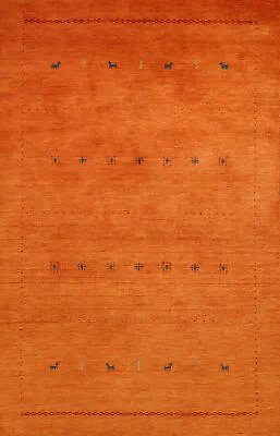 Unique Vibrant Rug Orange Handmade Wool Gabbeh Carpet 5x8 Ft. • $319