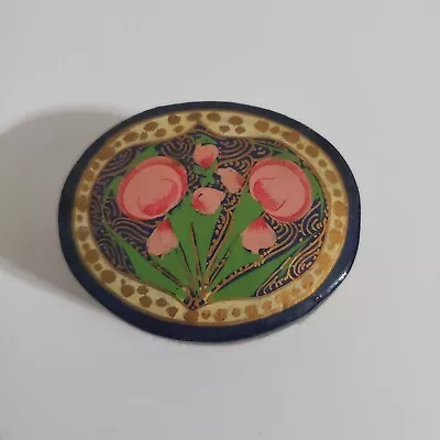 Vintage Trinket Box Paper Mache Kashmir India Lacquered Floral  HandPainted • $12.95