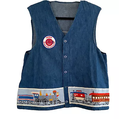 $39.95 • Buy Vintage Handmade Denim Needlepoint Model Train Conductor Vest Monon Train