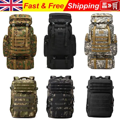 45 80L Tactical Military Backpack Hiking Camping Army Molle Rucksack Outdoor Bag • £14.99