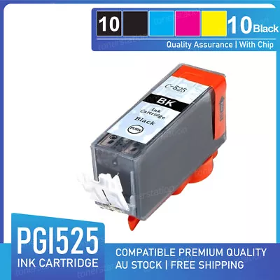 10pcs PGI-525BK BLACK INK Cartridge For CANON MG5150 MG5250 Pixma MG5350 PRINTER • $20.90
