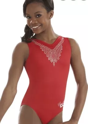 Gabby Gabrielle GK ELITE Leotard GYMNASTICS  Jewel Neckline RHINESTONE Bling AS • $42.50