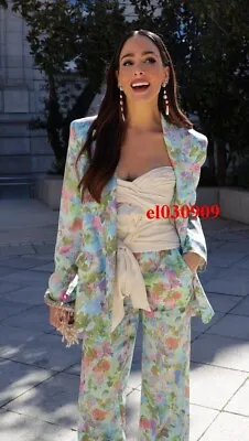 Zara New Woman Floral Printed Satin Double Breasted Blazer Jacket Size M • $71.99