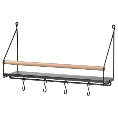 IKEA Wall Shelf Hanging Organiser With Hooks Solid Beech 42x12x26 Cm • £19.99