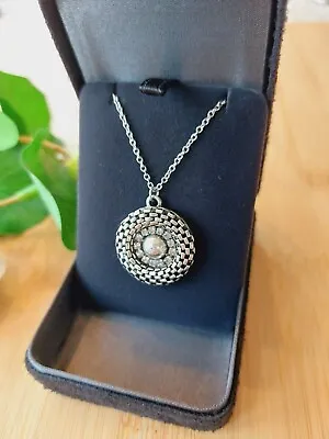 Unusual Silver Tone & Faux Diamond Pendant Necklace Made From Vintage Jewellery • £3.49