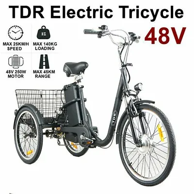 Black TDR 22  20  Adult Trike 3 Wheel Bike Electric Tricycle Cruiser Ebike AU • $1151.95