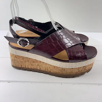 Zara Women’s Platform Embossed Cork Sandals 37/6.5 Burgundy Chunky 90s Textured • $29.99