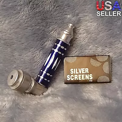 Small Blue Luxury Metal Smoking Pipe Tobacco Herb Silver Portable Pocket Size • $7.95