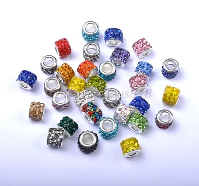 Big Hole TUBE SHAPES Czech Crystal Charms Rhinestone Pave Rondelle Spacer Beads • $4.97