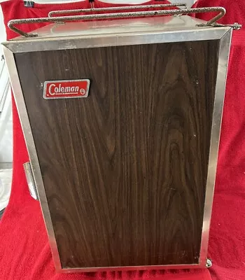 Vintage Coleman Cooler Fridge Faux Wood Standup 1976 • $100