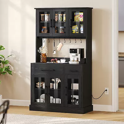 71  Freestanding Kitchen Pantry Cabinet Buffet Hutch Cabinet W/ Microwave Stand • $217.88