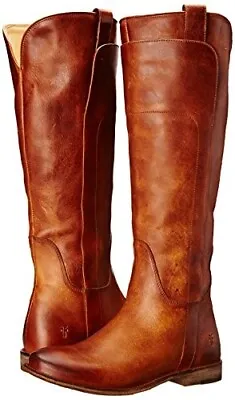 FRYE Paige Tall Leather Pull On Riding Boot Cognac Brown Boots 7.5 B • $127.48