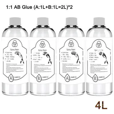 Bulk 4L 1:1Resin Crystal Clear Epoxy AB Glue Kit DIY Craft Resin Art River Table • $118.98