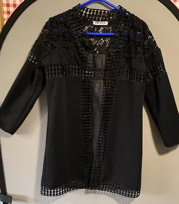 Layers Paris Black Lace Long Line Jacket Size Medium • £12.50