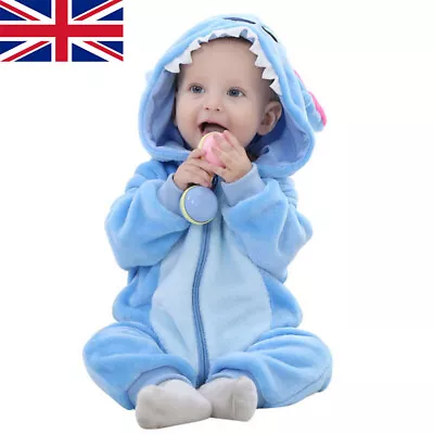 Baby Boy Girls Hoodie Hooded Coverall Jumpsuit Soft Warm Costume Zipper Outfit • £13.45