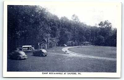 C1950 SALFORD PA CAMP REST-A-WHILE COCA-COLA BILLBOARD UNPOSTED POSTCARD P4119 • £28.22