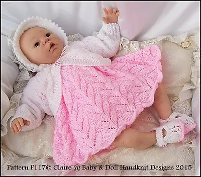 Babydoll Handknit Designs Knitting Pattern F117 Dress Set 16-20  Doll/0-3m Baby • £3.99