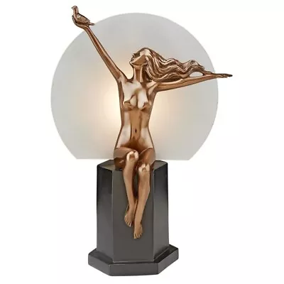 Art Deco Nude Maiden Fluid In Motion Holding Pigeon Bird Sculptural Accent Lamp • $139.90