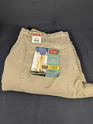 Wrangler Mens Fleece Lined Tan Cargo Pants NWT 36x32 Loose Fit  • $24.99