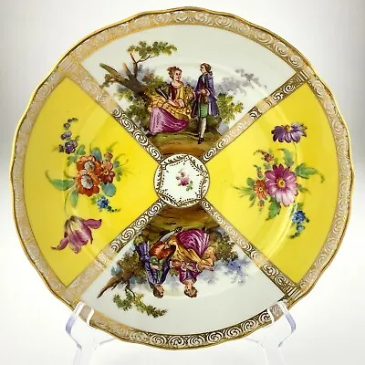 Dresden Hand Painted Charger Crown Mark Germany Courting Scene Yellow R905 • $174.50