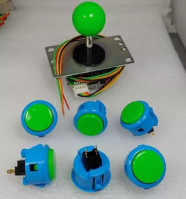 $36.80 • Buy Japan Sanwa Mix Buttons Blue Green X 6 & Green Joystick 8YT- Arcade Parts